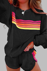 JOVIE™ - Comfy Striped Crew Neck Top and Shorts Pajama Set