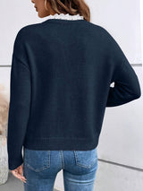 Evadine | V-Neck Lace Trim Knit – Timeless Elegance, Everyday Comfort