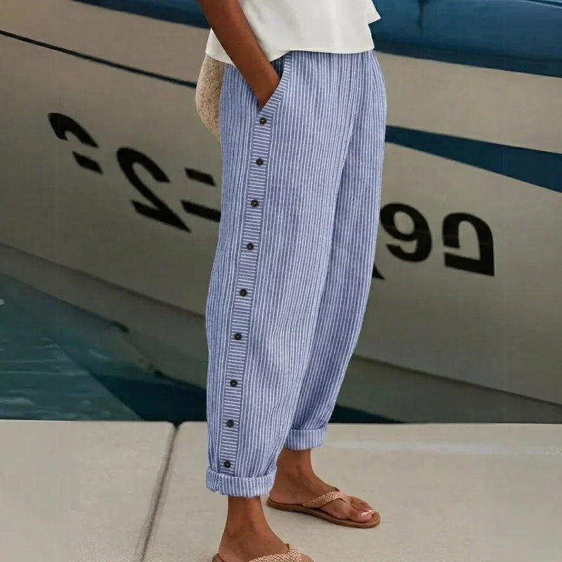 Bernadette | Stylish Striped Button Trousers