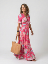 HANA | Short Sleeve V Neck Floral Midi Dress