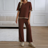 MAHALINA™ – Chic Short Sleeve and Wide Leg Lounge Set