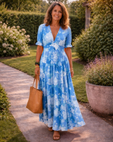 HANA | Short Sleeve V Neck Floral Midi Dress